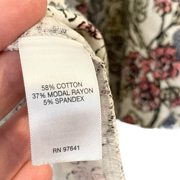 J. Jill Floral Print Ivory Cotton Modal Rayon Soft Knit Stretch Tunic Top Size L - Picture 7 of 8